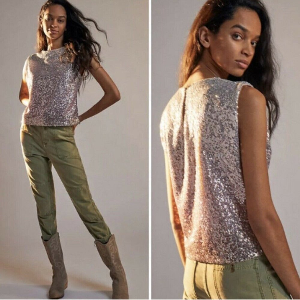Anthropologie 2 XS FATIMA SEQUINED BLOUSE Top